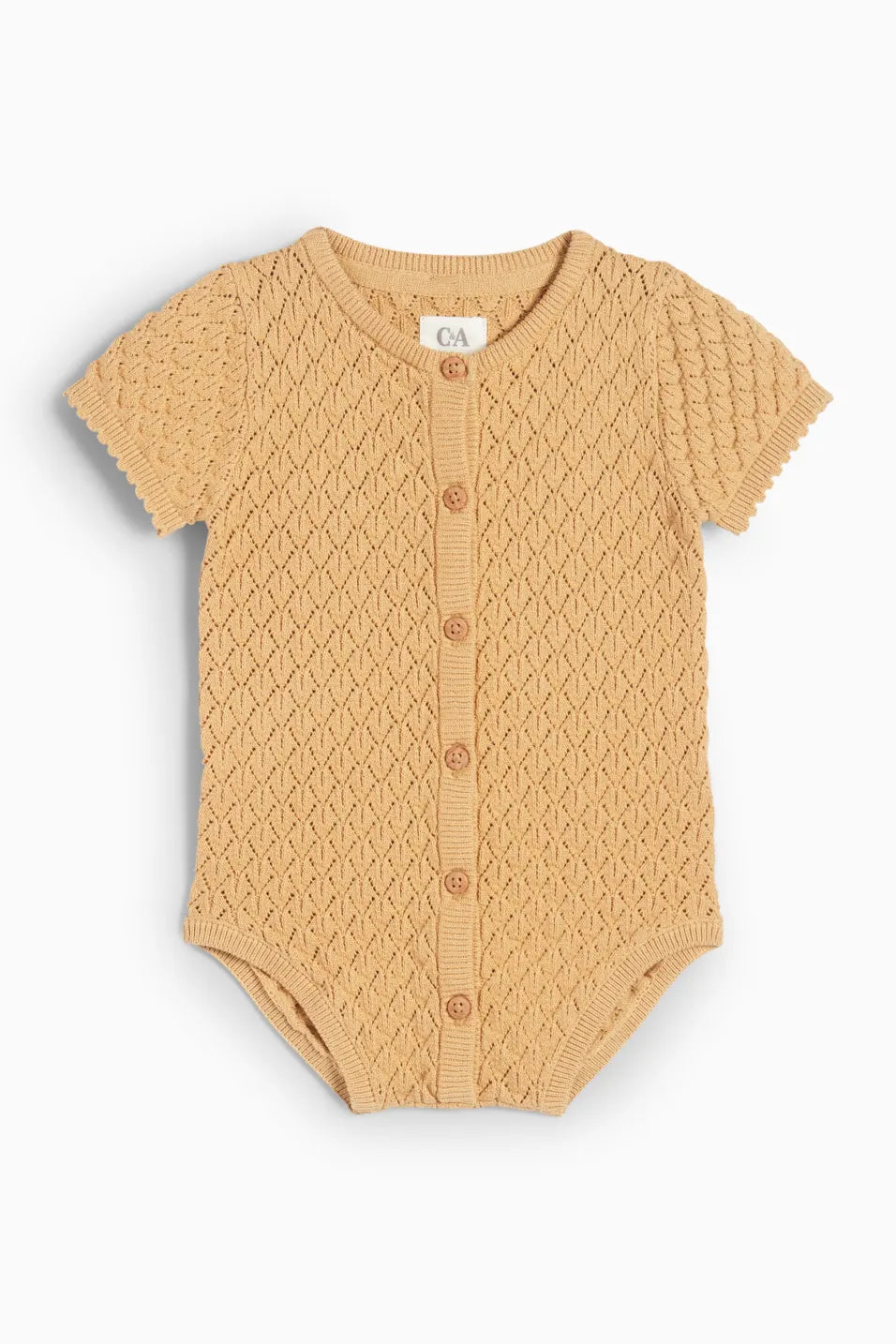 Structured knit romper with openwork pattern