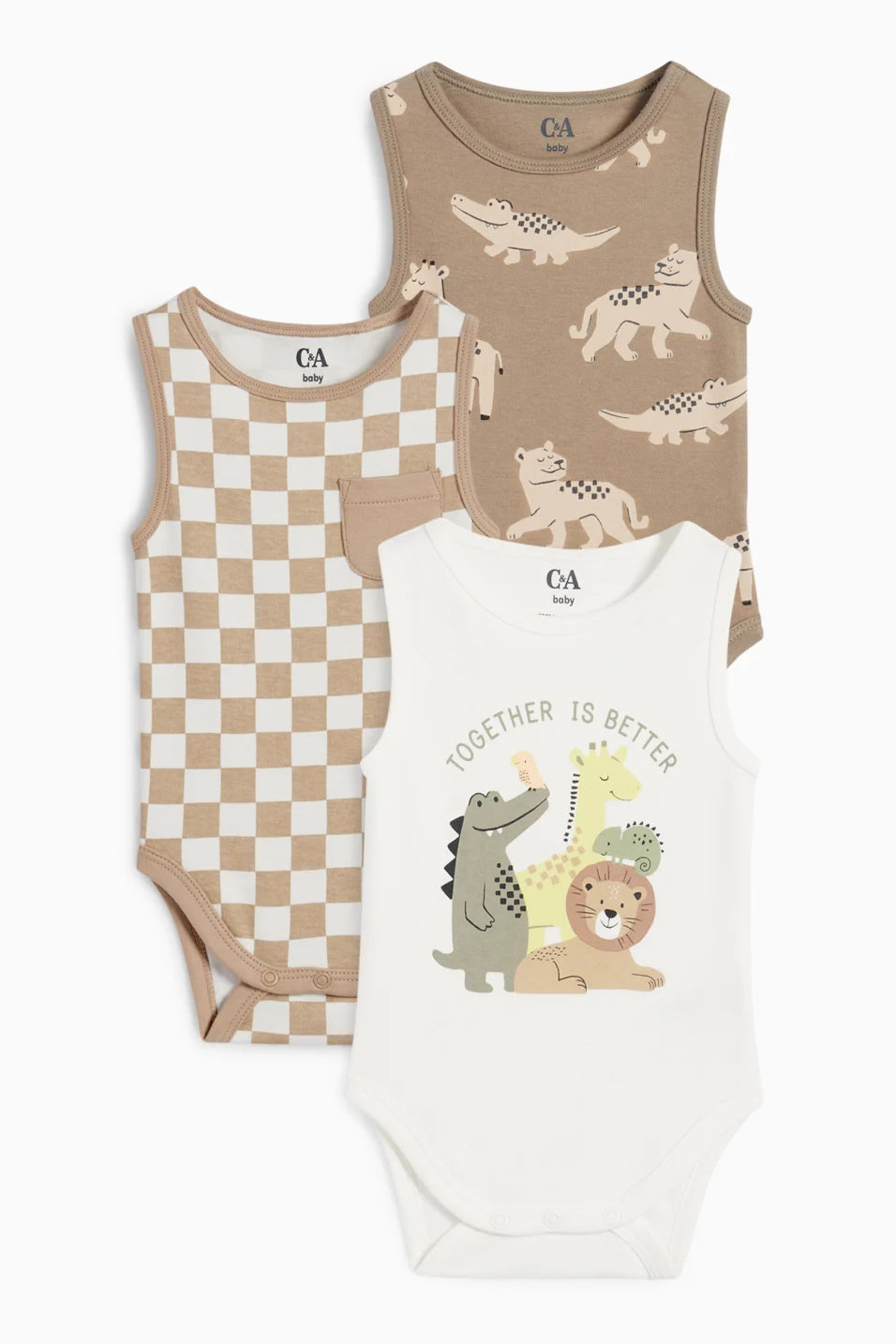 Pack of 3 sleeveless bodysuits - Wild animals