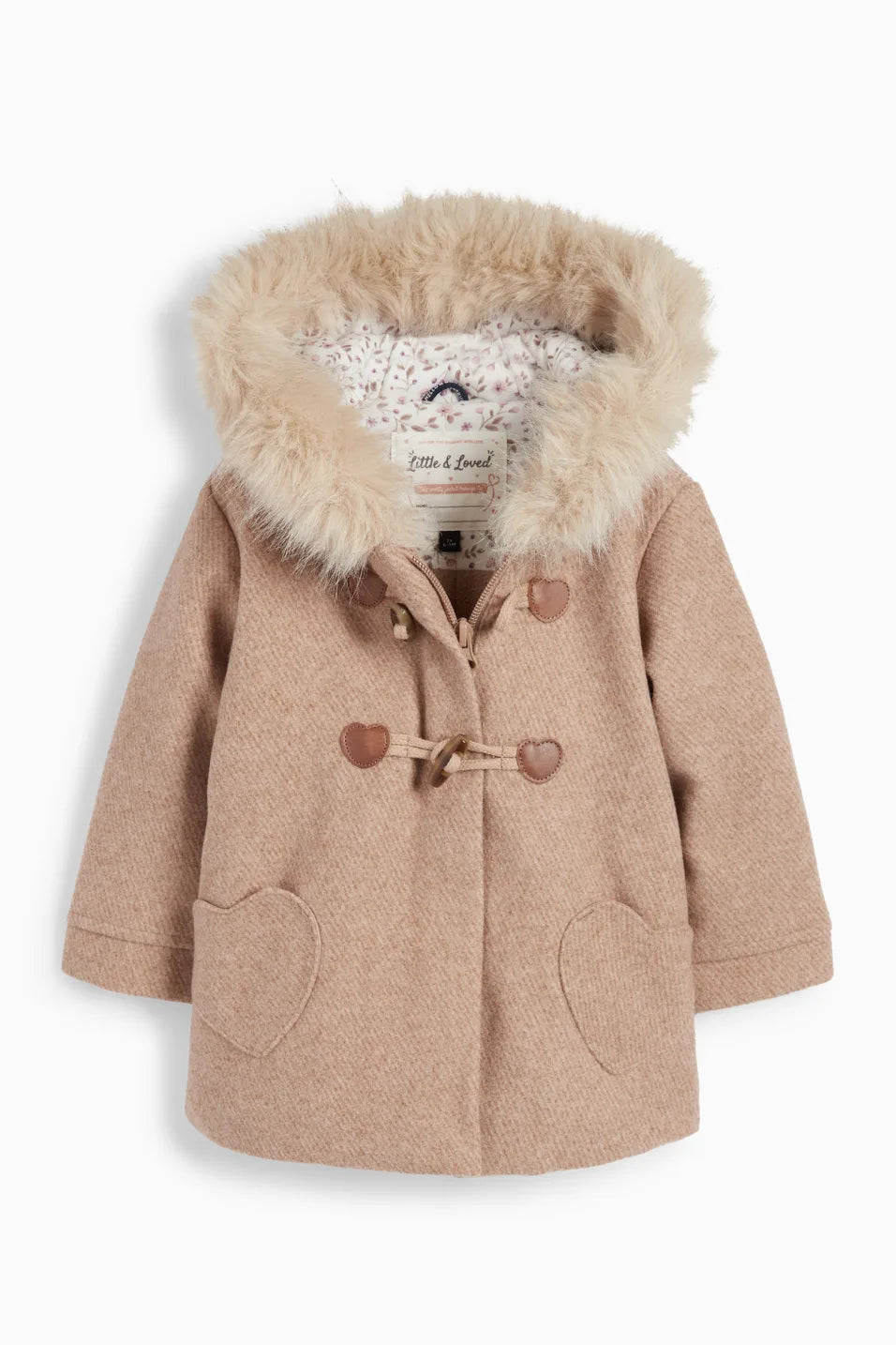 Heart - coat with hood and faux fur trim