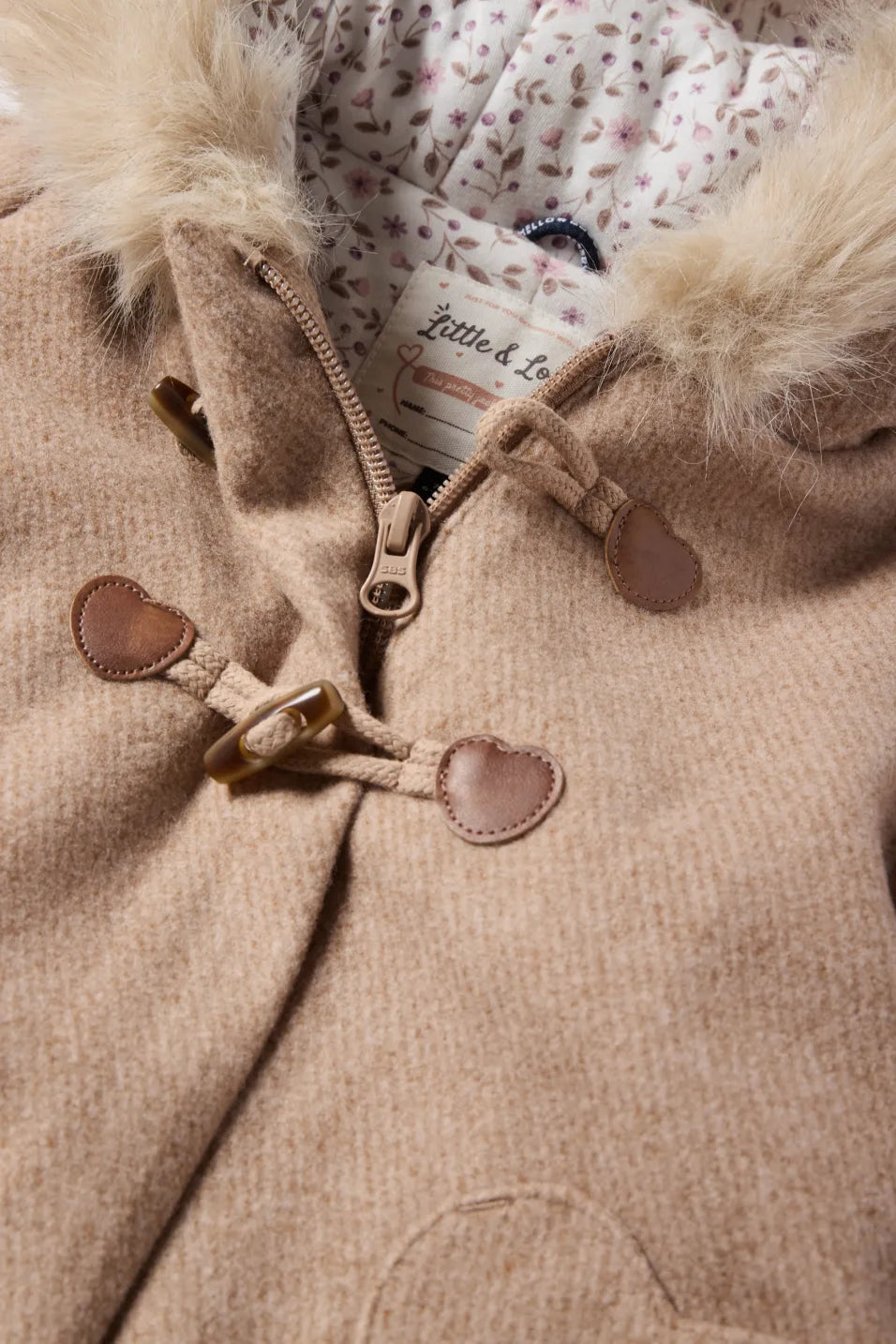 Heart - coat with hood and faux fur trim