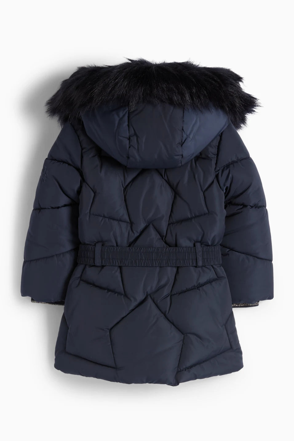 Quilted jacket with hood and faux fur trim - Navy