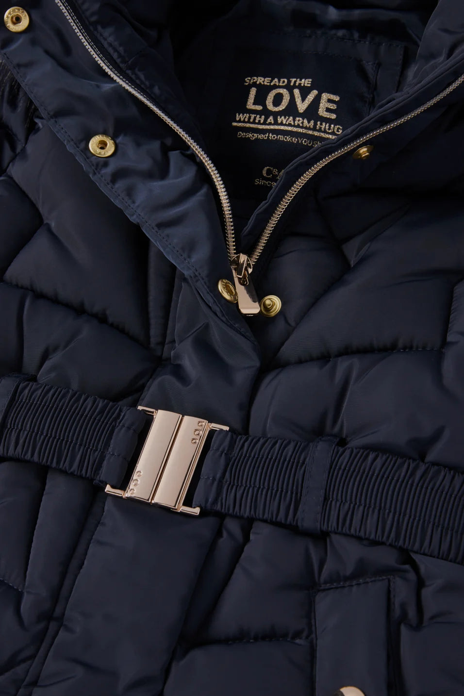 Quilted jacket with hood and faux fur trim - Navy
