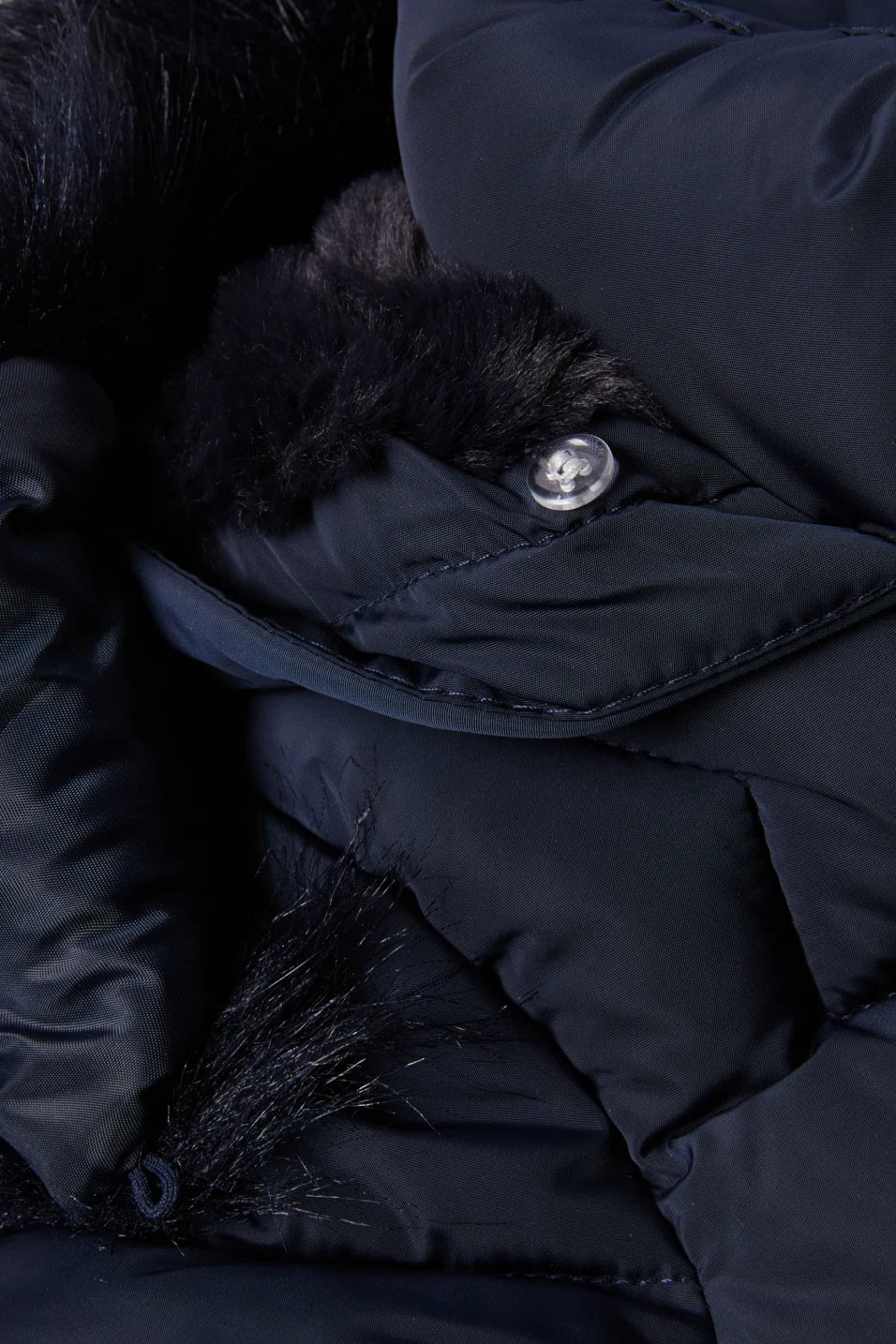 Quilted jacket with hood and faux fur trim - Navy