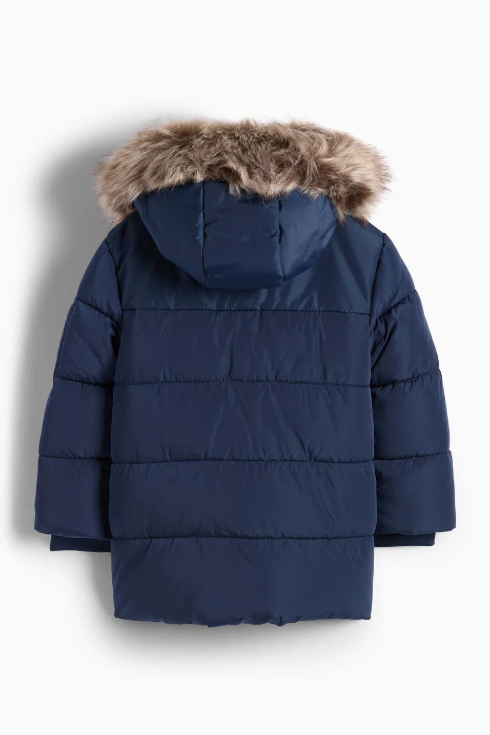 Quilted jacket with hood and faux fur trim