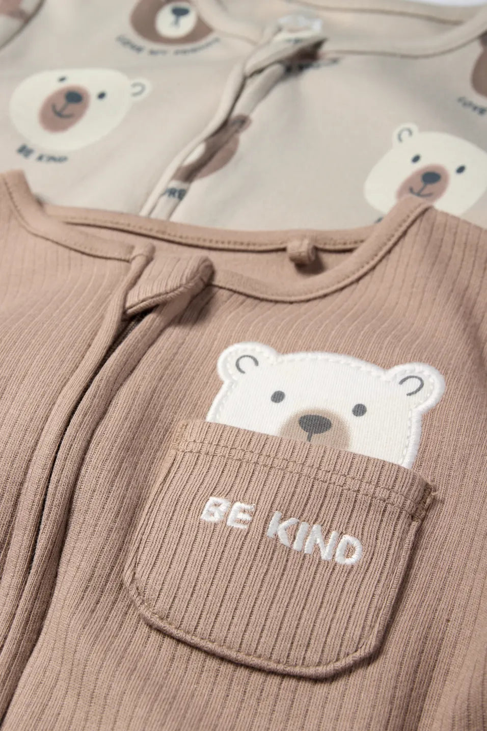 Bear - Be kind - Pack of 2 cotton sleepsuits