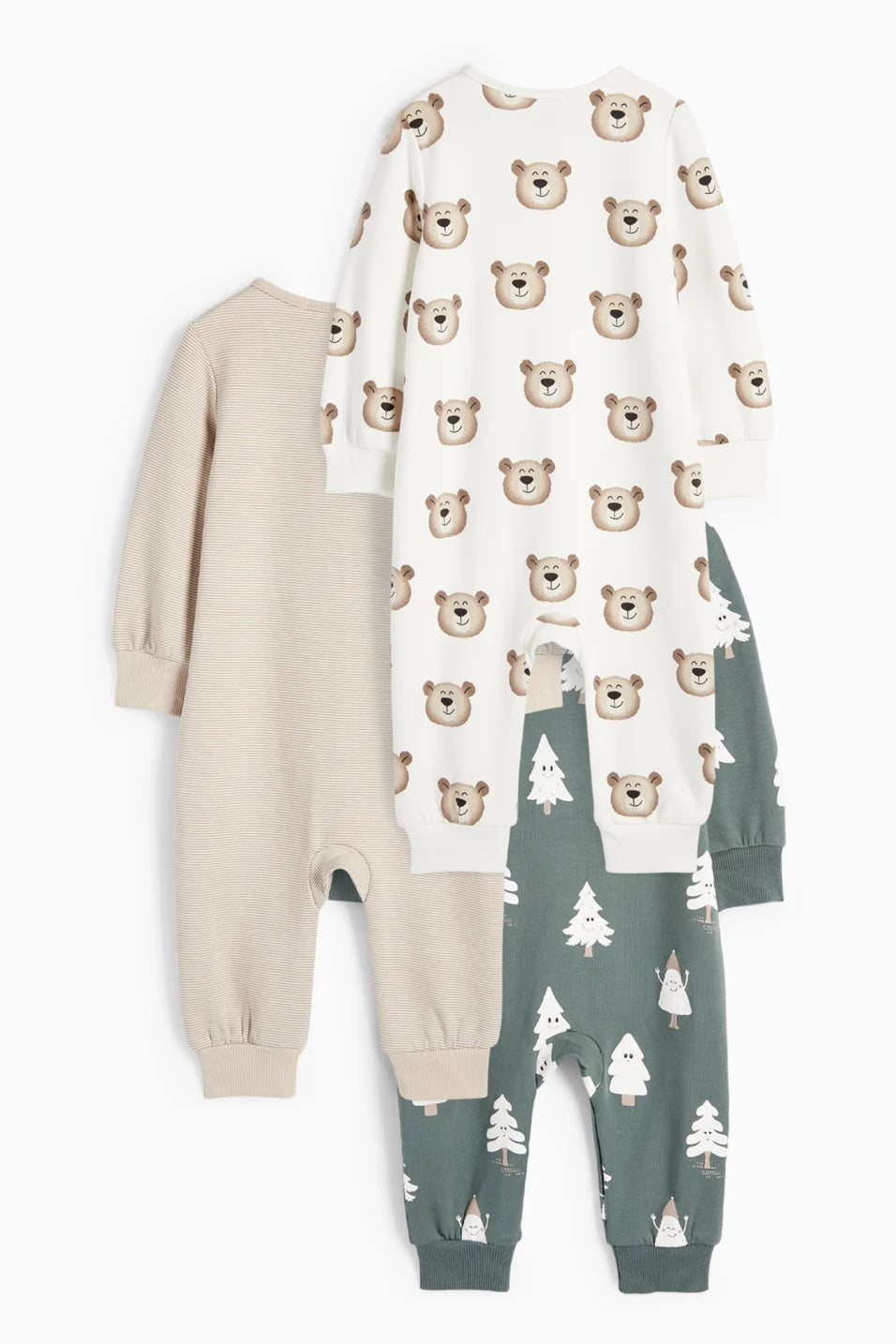 Bear - Pack of 3 lined sleepsuits