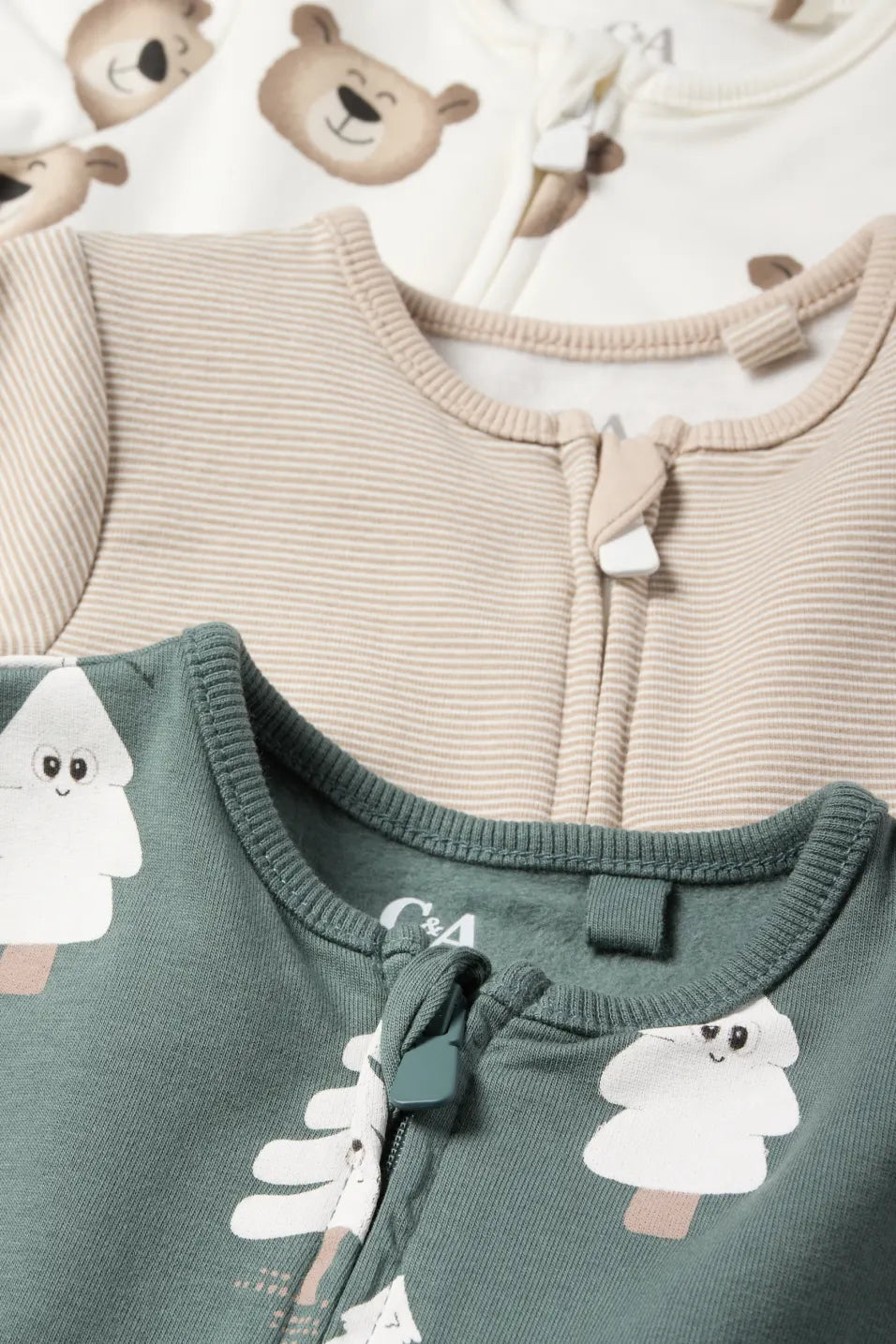 Bear - Pack of 3 lined sleepsuits