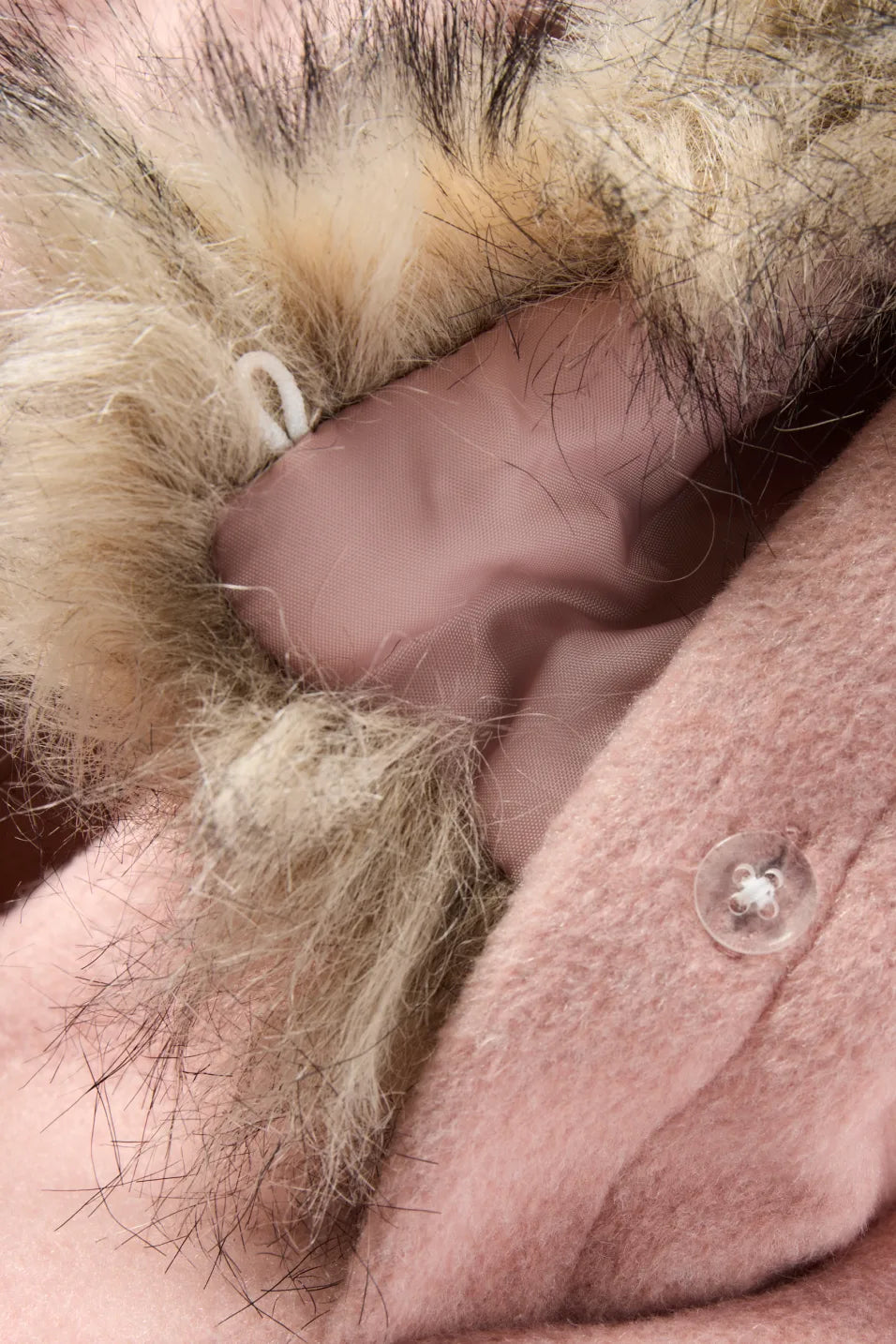Hooded coat with faux fur trim