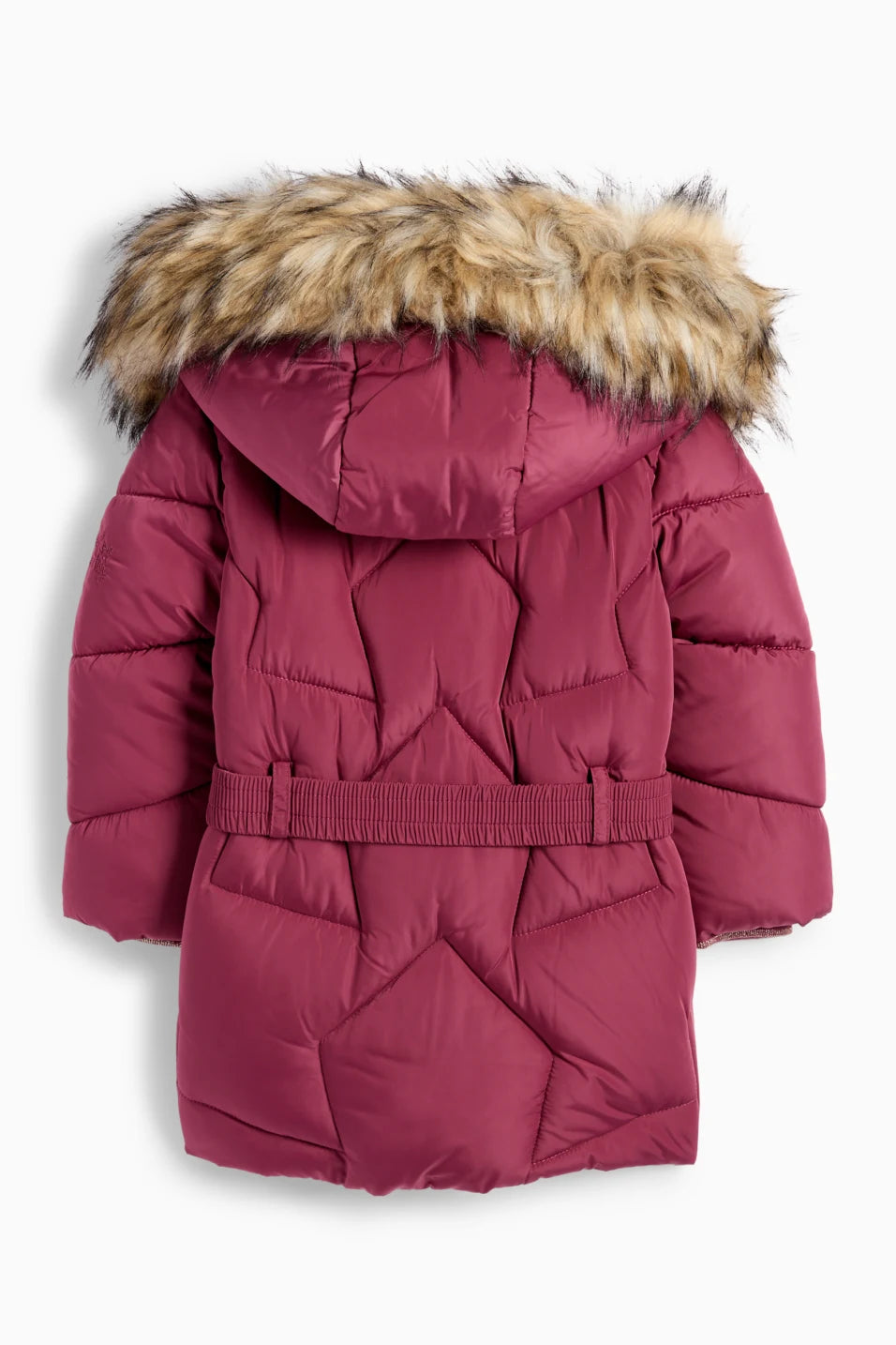 Quilted jacket with hood and faux fur trim