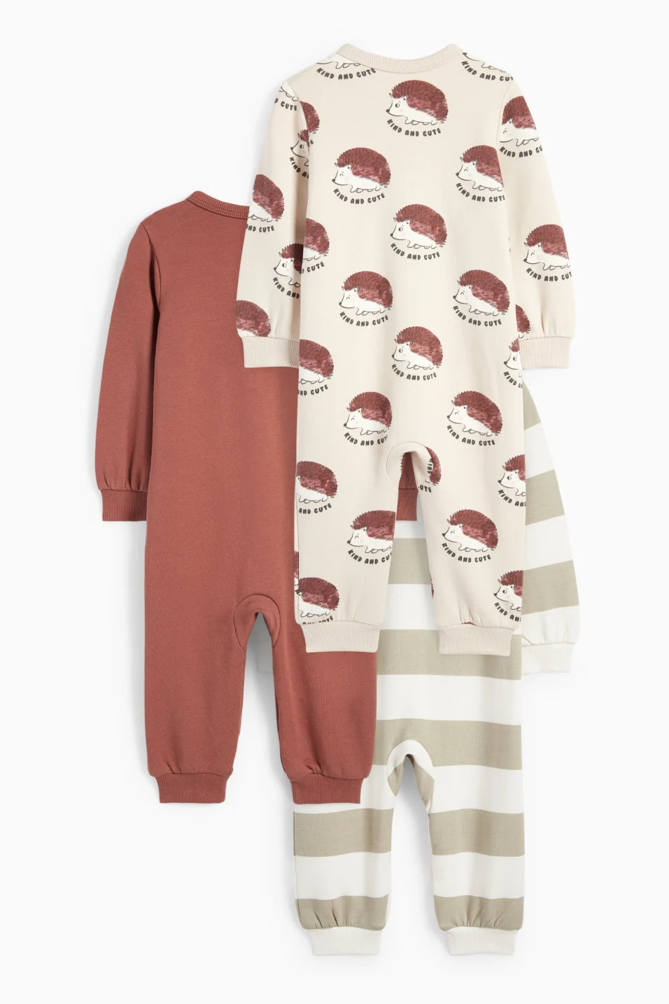 Hedgehog - Pack of 3 lined sleepsuits