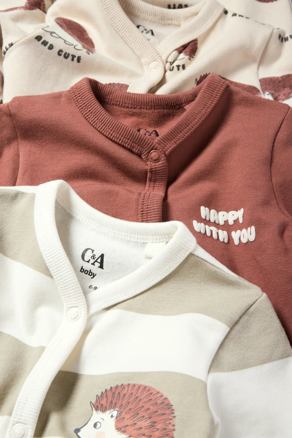 Hedgehog - Pack of 3 lined sleepsuits