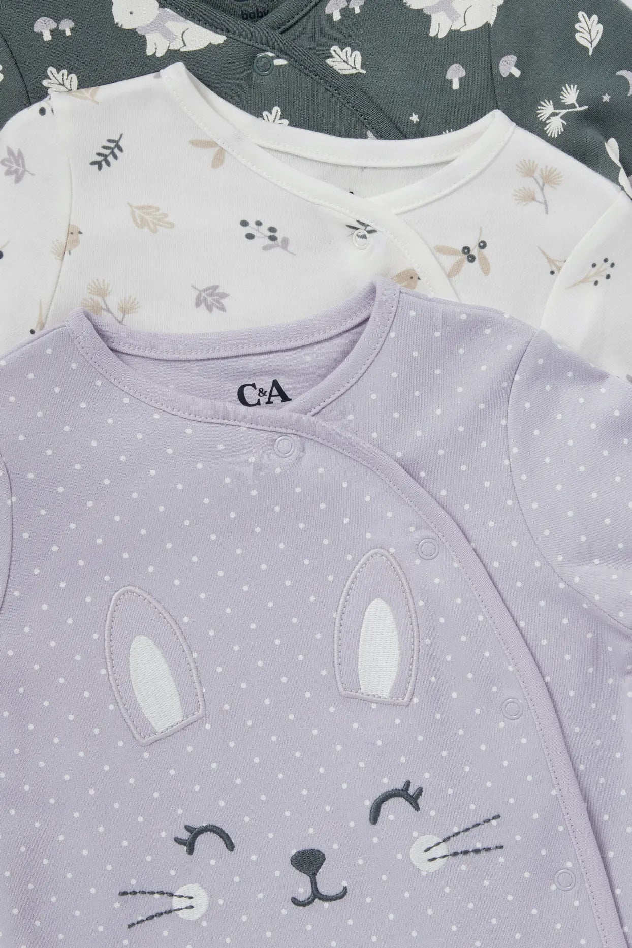 Pack of 3 baby Sleepsuits - Lilac kitty