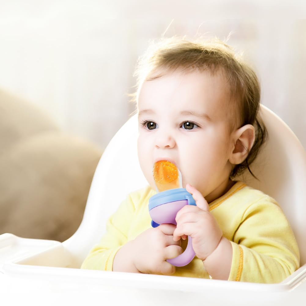 Pack of 2 Teething Ring with Silicone Fruit Teat in 2 Sizes, Pink + Green