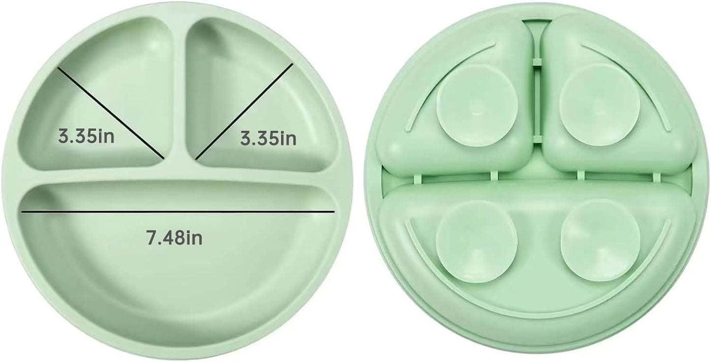4 pieces set - Divided Suction Plate with Cup, Spoon & Fork