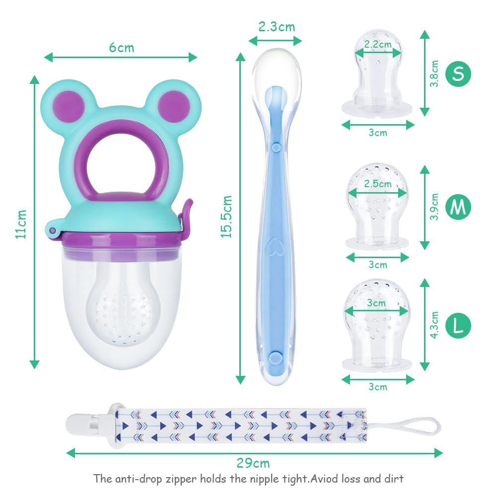 Baby Fruit Biter & spoons set - Bear Style Blue + Purple