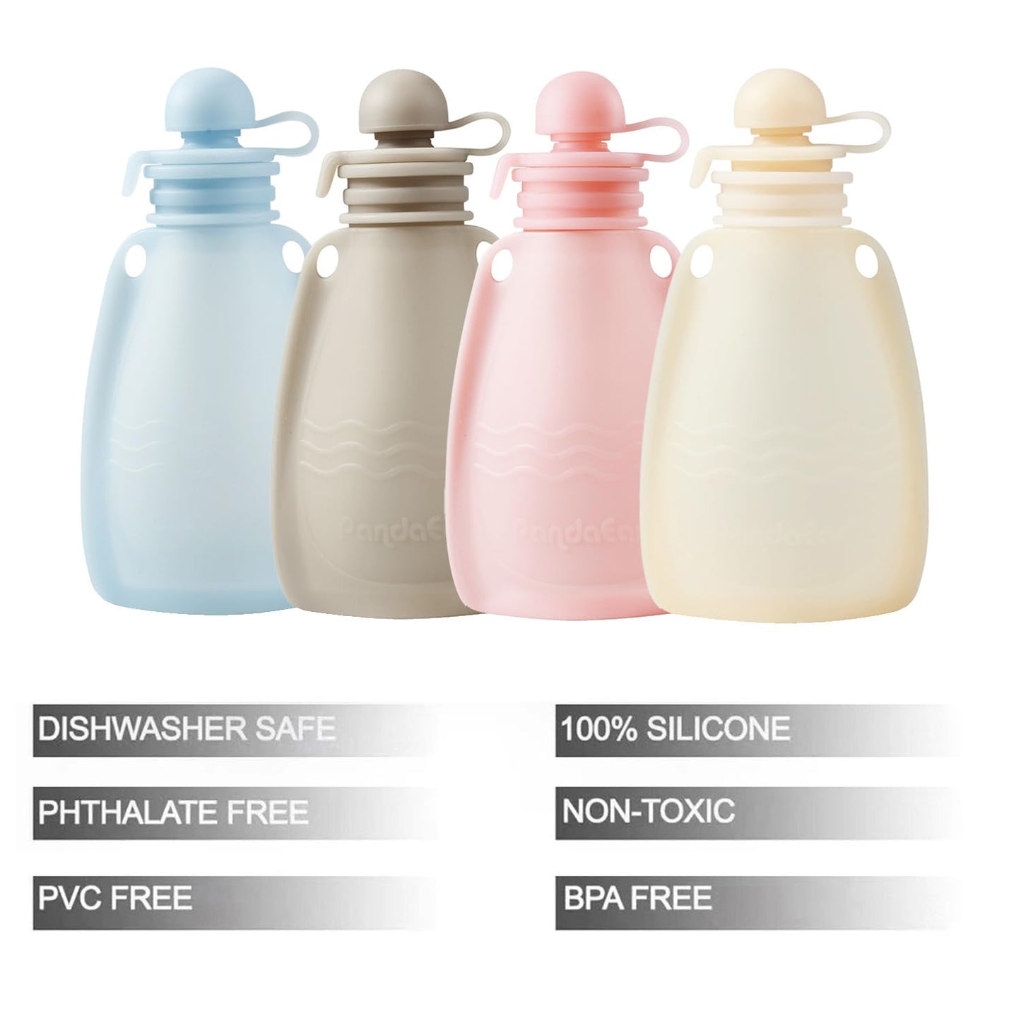 Reusable Silicone Baby Food Pouches, 4 Pack