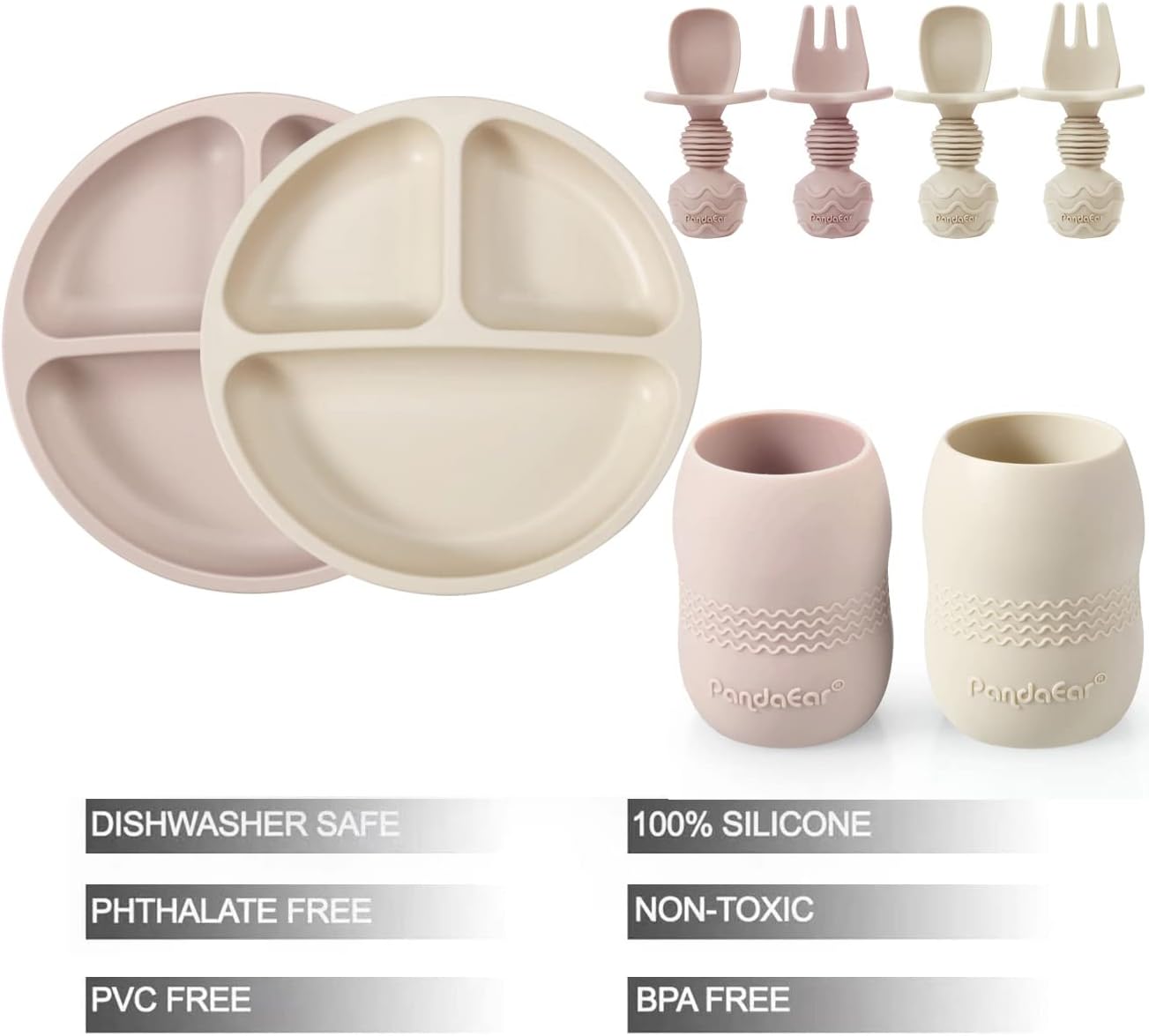 4 pieces set - Divided Suction Plate with Cup, Spoon & Fork