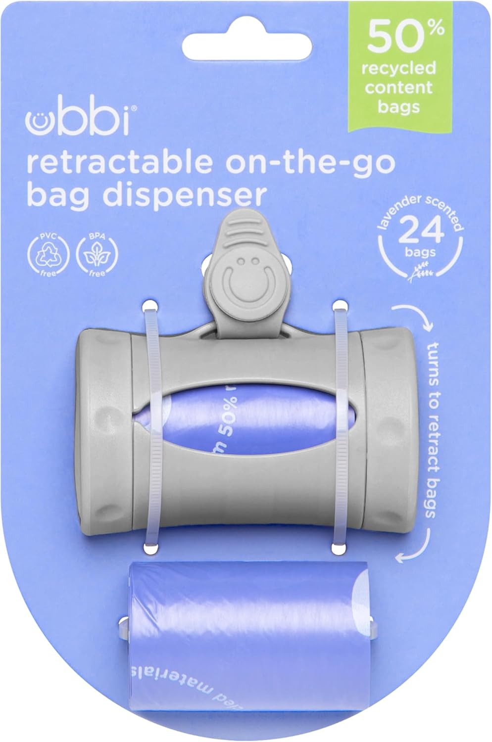 Ubi Retractable On the Go Diaper Bag Dispenser, Lavender Scented, Grey