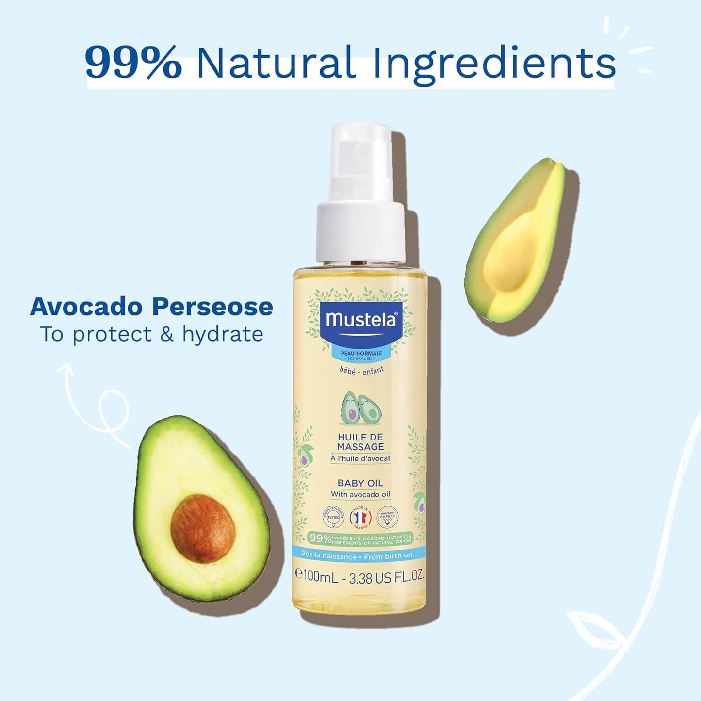 Mustela Moisturizing Oil for Massage - with Natural Avocado - 100ml