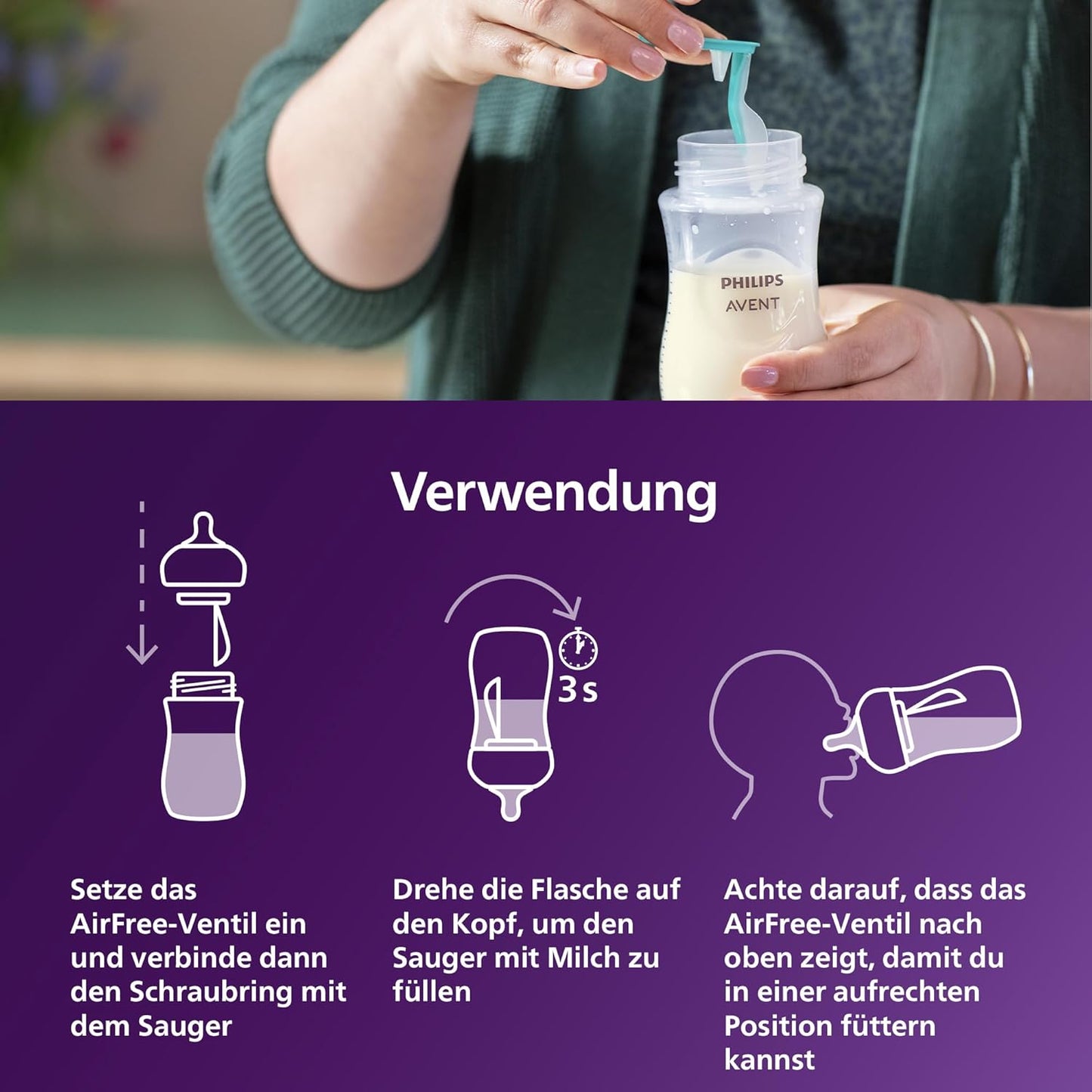 Philips Avent Natural Response - With AirFree Vents - Baby Bottle – 1 Pack, 0m+,125ml