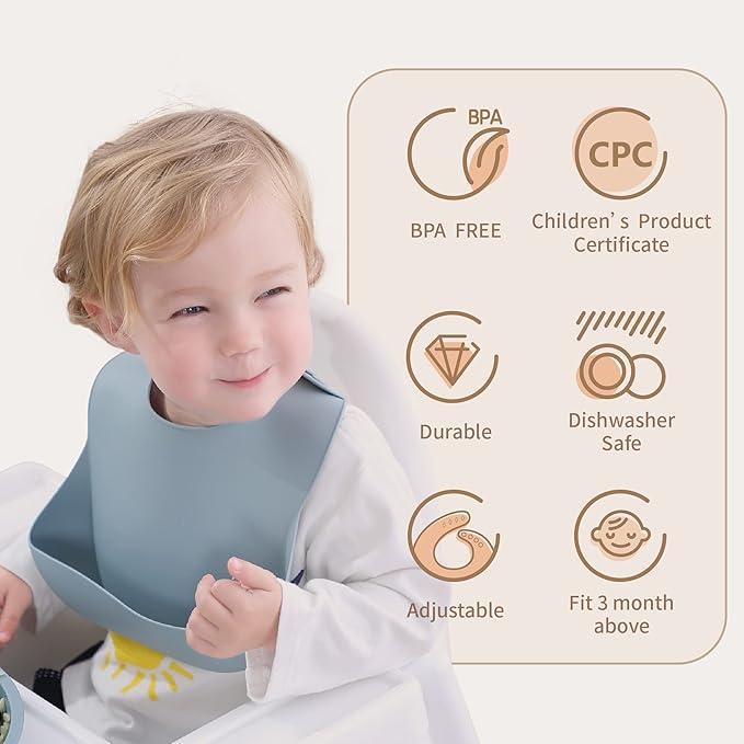 Silicone Baby Bibs, BPA Free for Babies and Toddlers
