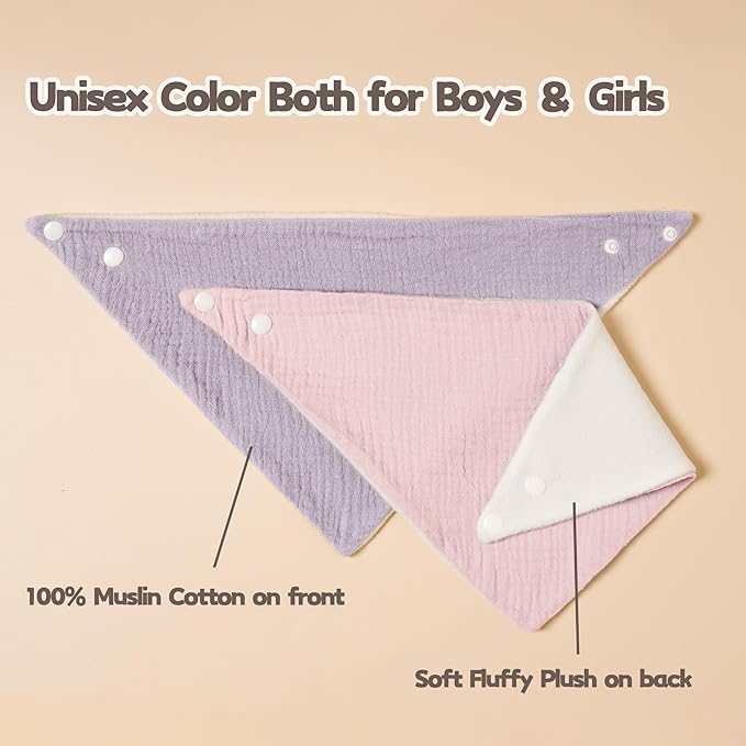 Pack of 6 Soft Triangular Adjustable Drool Bibs - Pink