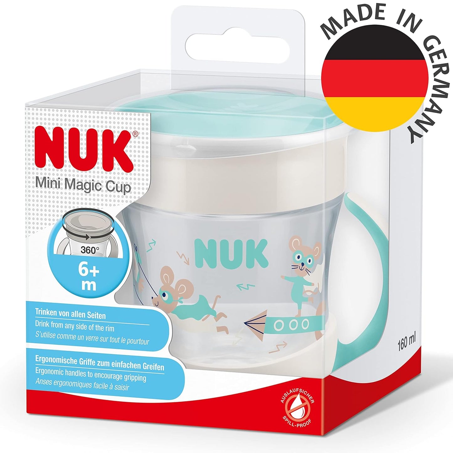 NUK Mini Magic Drinking Cup - 360° Drinking Rim - 160 ml - 6+ Months, Turquoise
