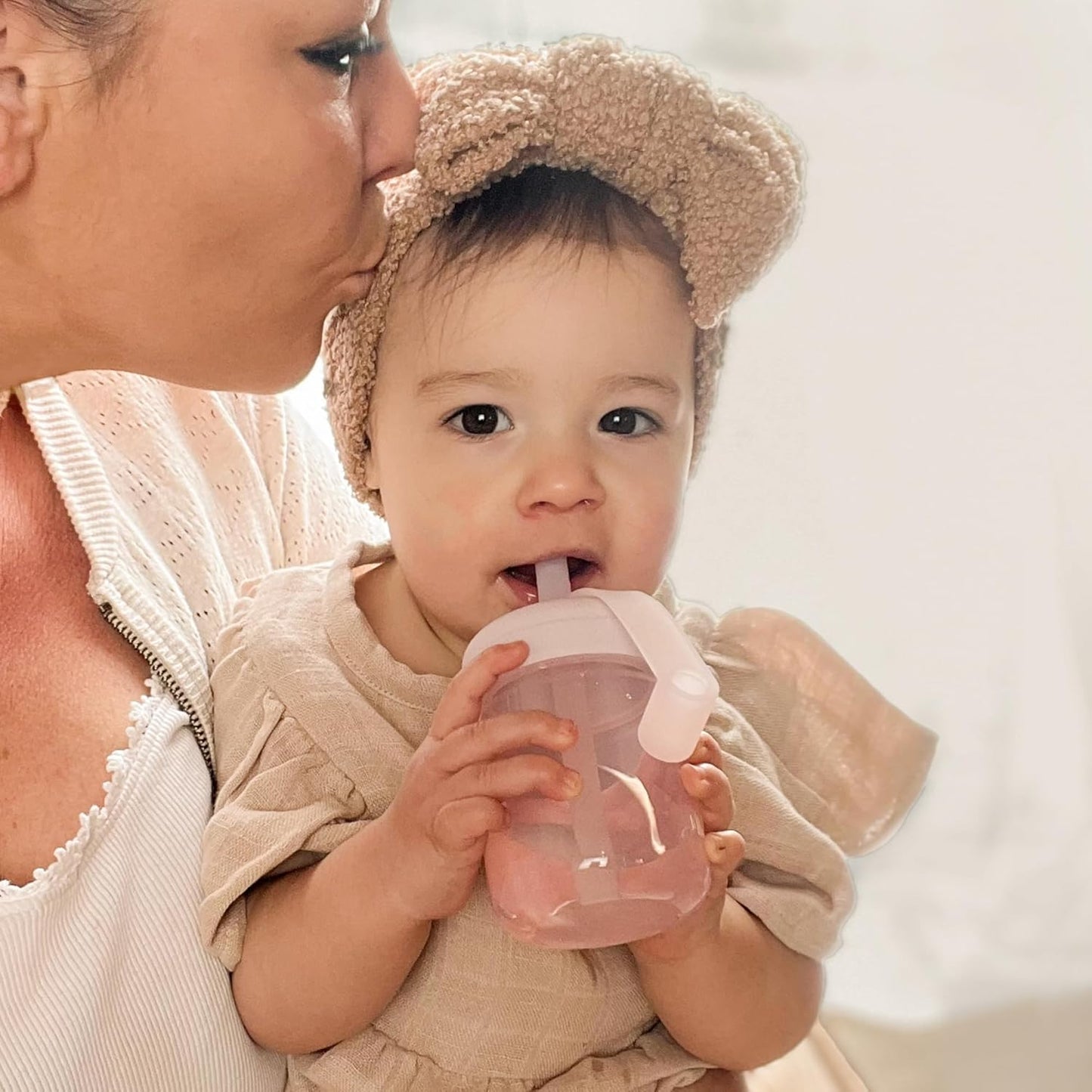 Silicone Training Cup with Straw - Blush