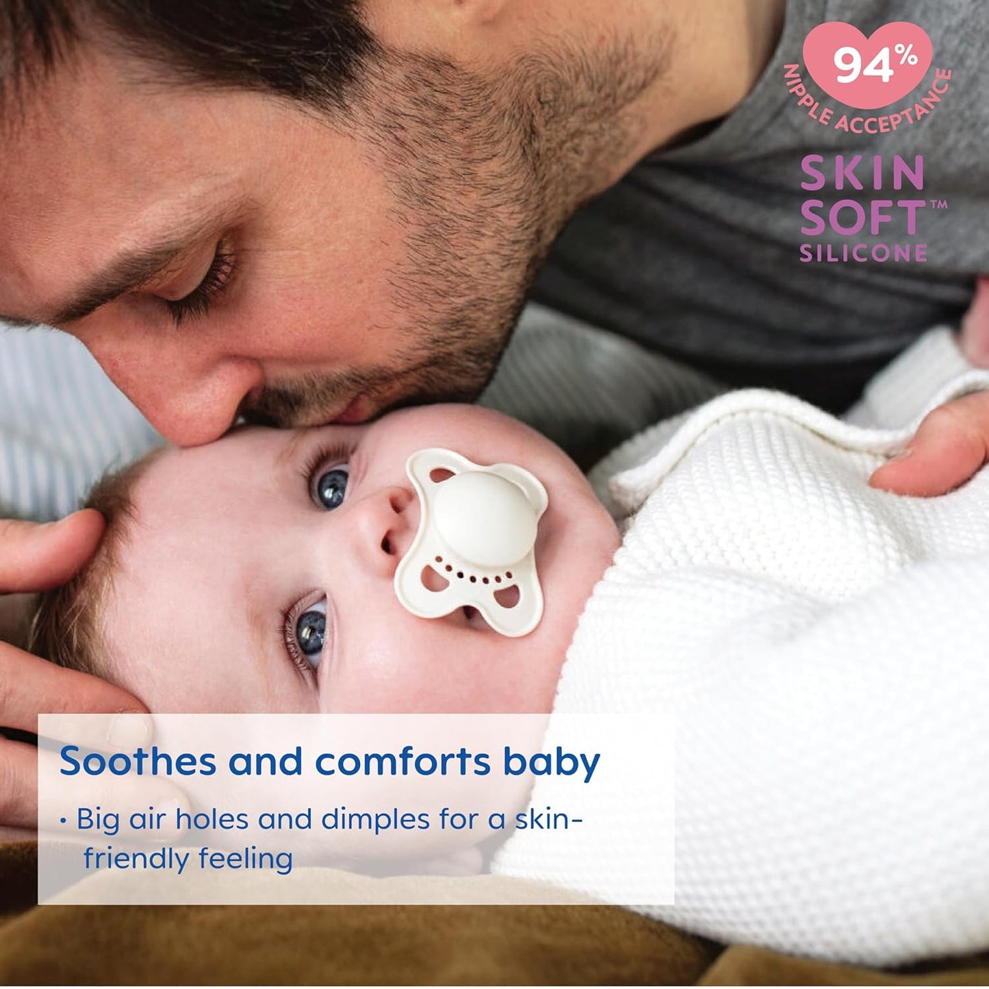 MAM Original - Pack of 2 Skin Soft Silicone Pacifiers - 0-6 Months - Pink/Daddy