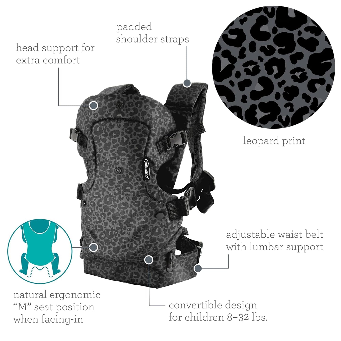 Infantino - Flip 4-in-1 Convertible Carrier - Black Leopard