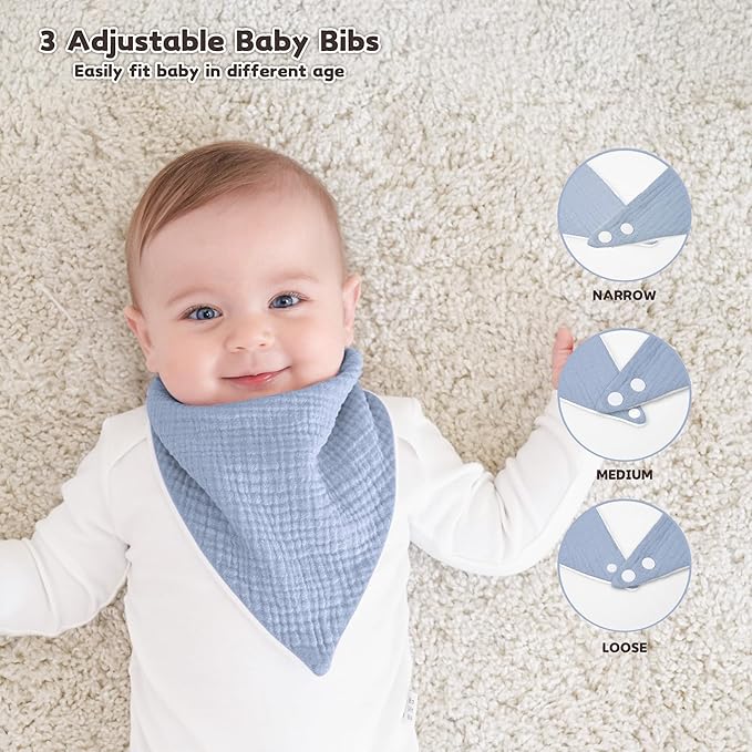 Pack of 6 Soft Triangular Adjustable Drool Bibs - Blue