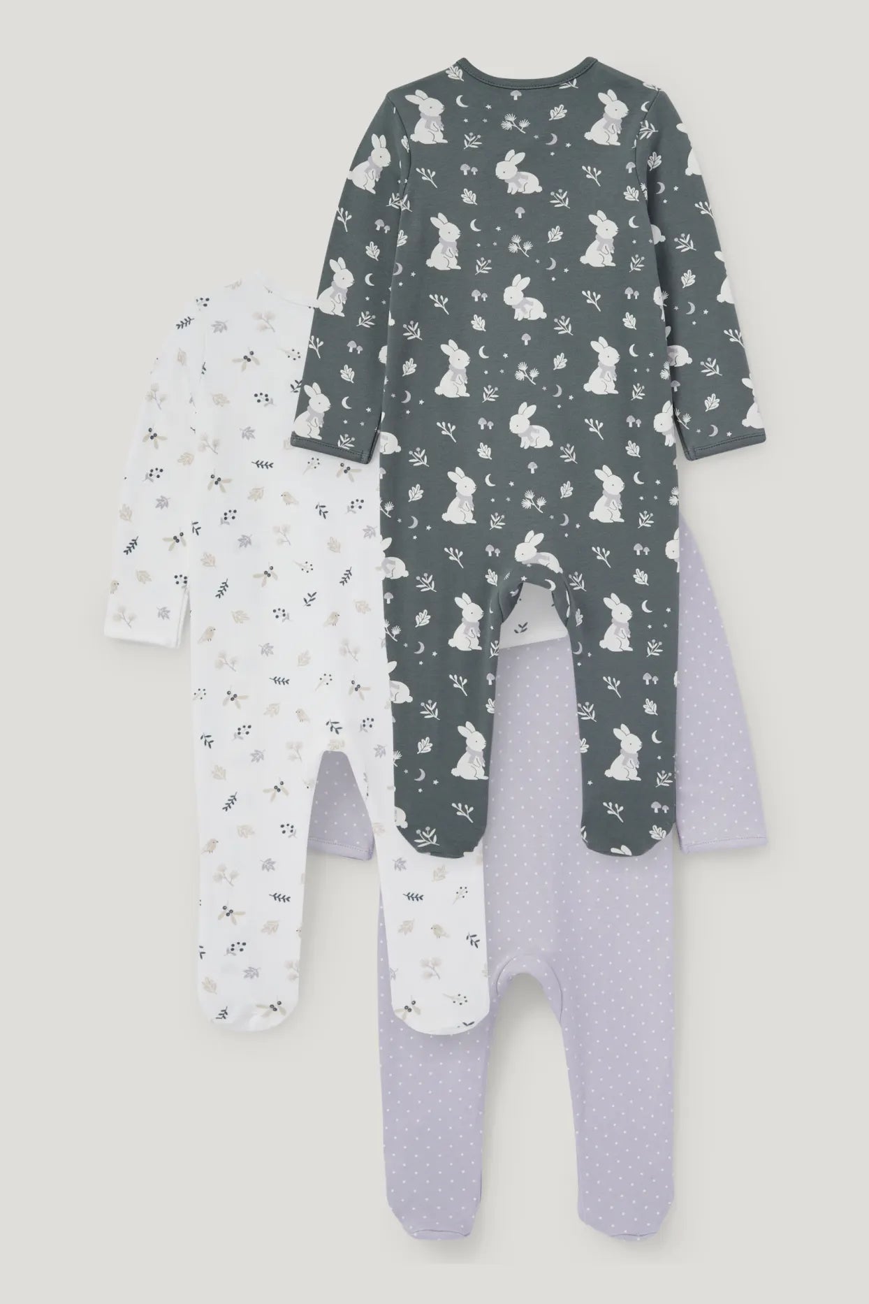 Pack of 3 baby Sleepsuits - Lilac kitty