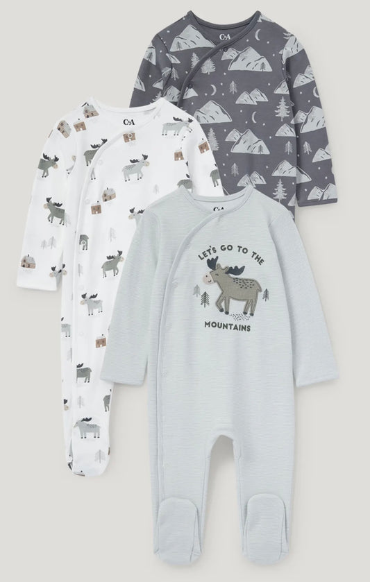 Pack of 3 baby sleepsuits