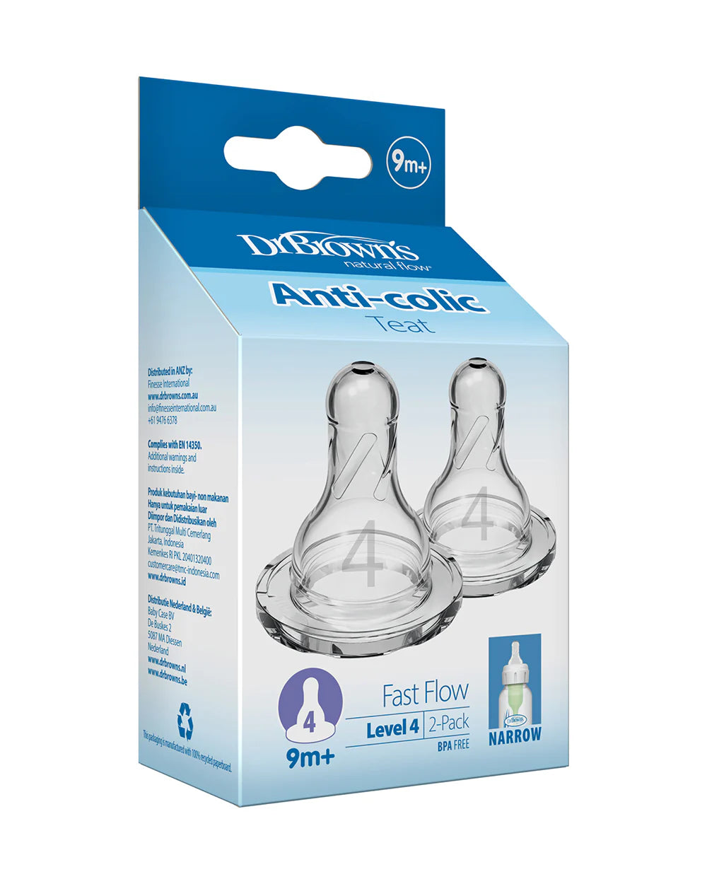 Dr. Brown’s Narrow Neck Options+ Nipple, Level-4 (9m+), 2-Pack