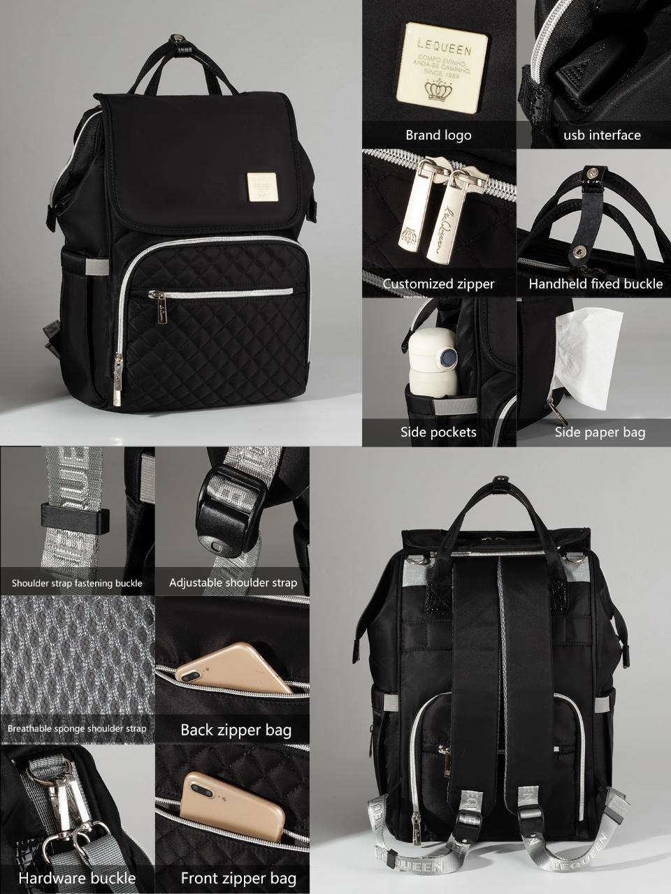Lequeen Diamond 7TH Edition - D K Cover diaper bag set - Black