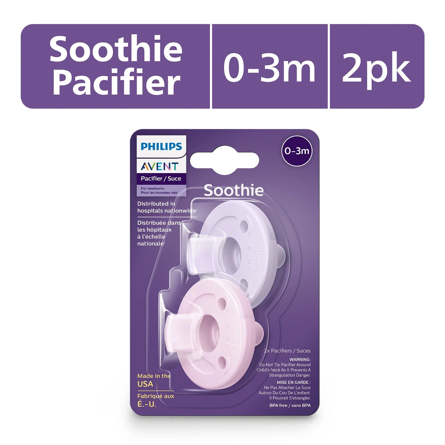 Philips Avent Soothie Pacifiers - Pack of 2 - 0/3 Months, USA Edition