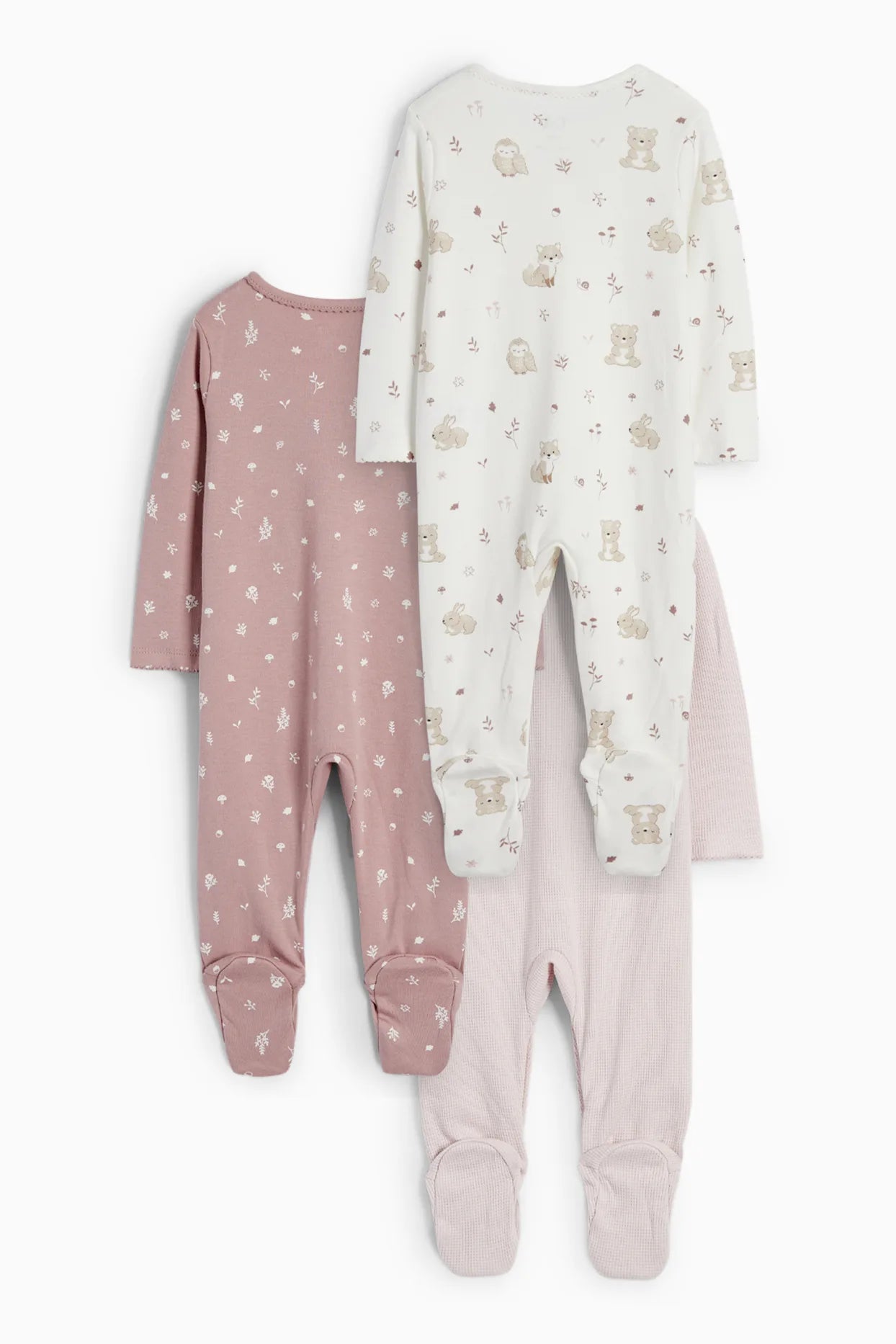 Pack of 3 baby sleepsuits - Flowers & Animals