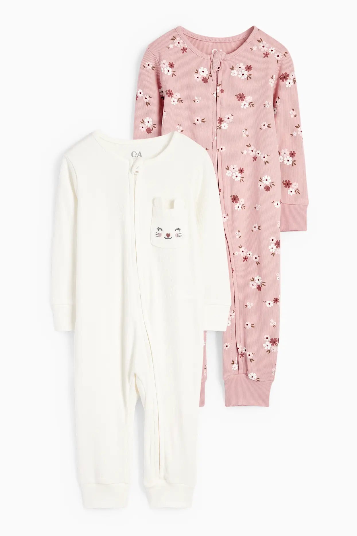 Pack of 2 baby sleepsuits - Bunny & Flowers