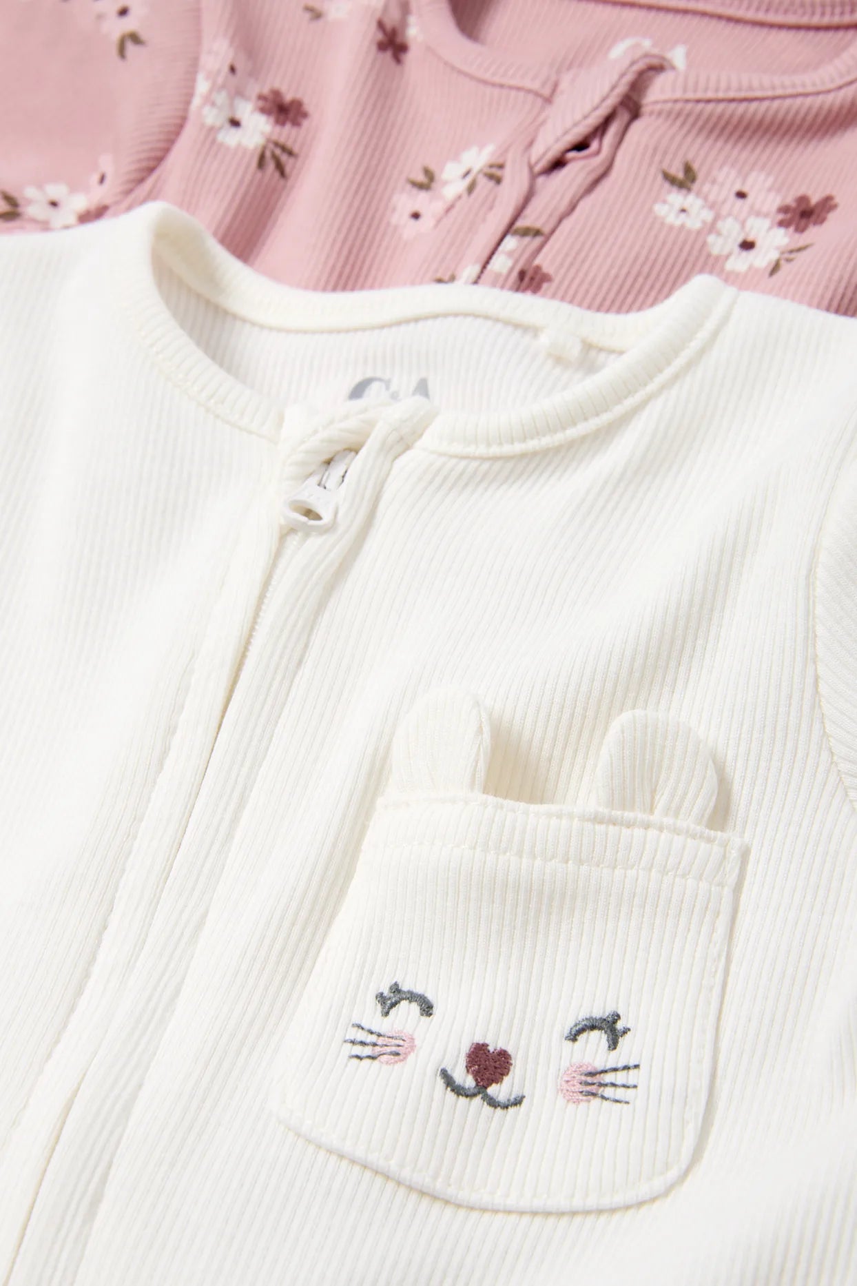 Pack of 2 baby sleepsuits - Bunny & Flowers