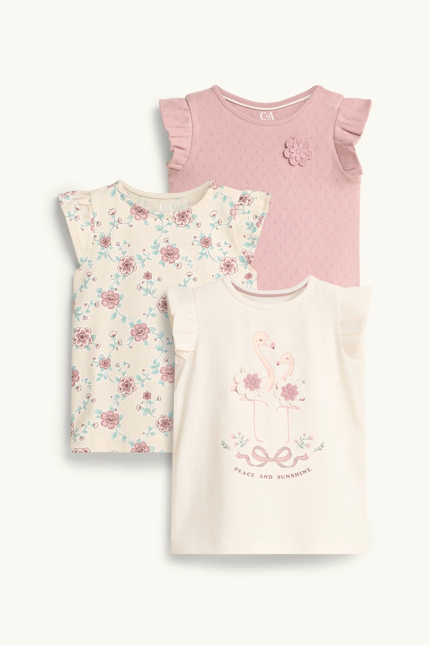 Multipack of 3 - flamingo and flowers - short sleeve T-shirt
