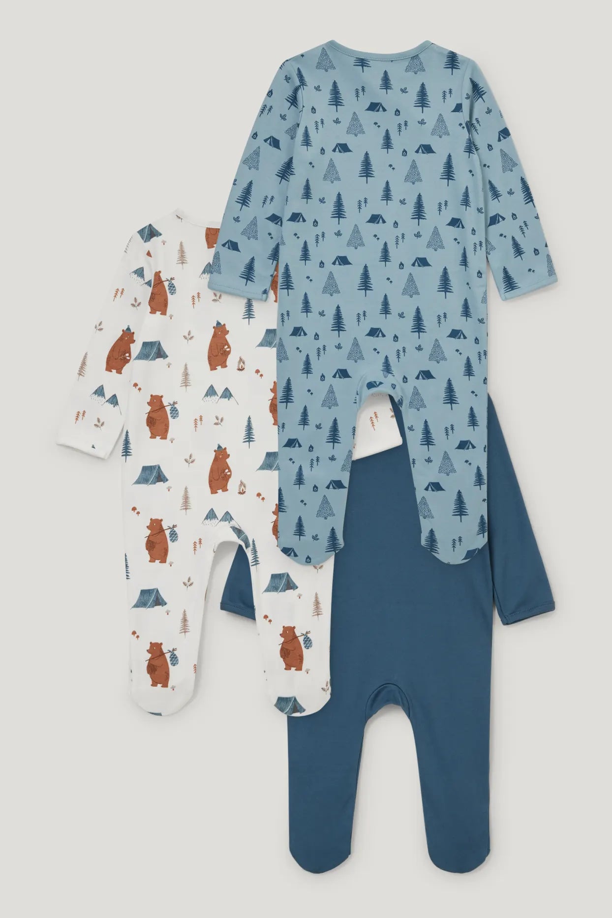 Pack of 3 baby Sleepsuits - Navy Bear - 6/9 Months
