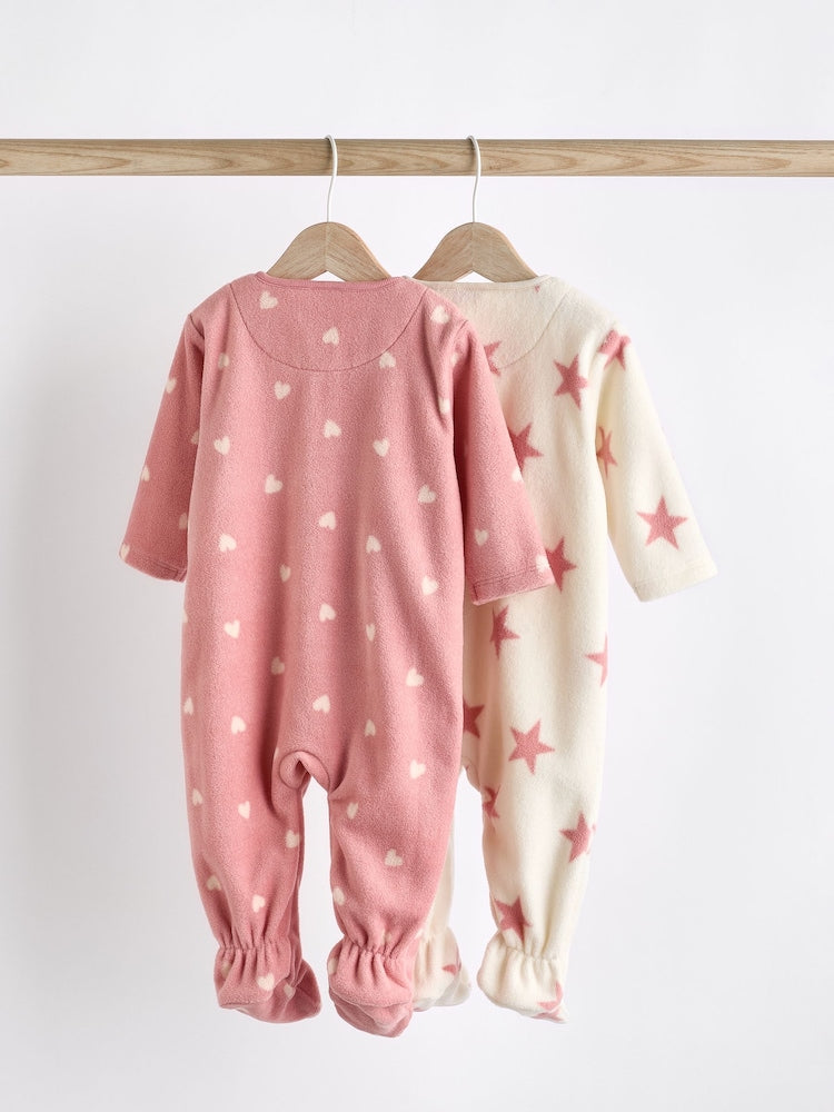 2 Pack Baby Microfleece Sleepsuits - Pink