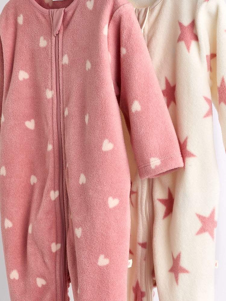 2 Pack Baby Microfleece Sleepsuits - Pink
