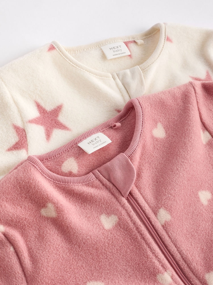 2 Pack Baby Microfleece Sleepsuits - Pink