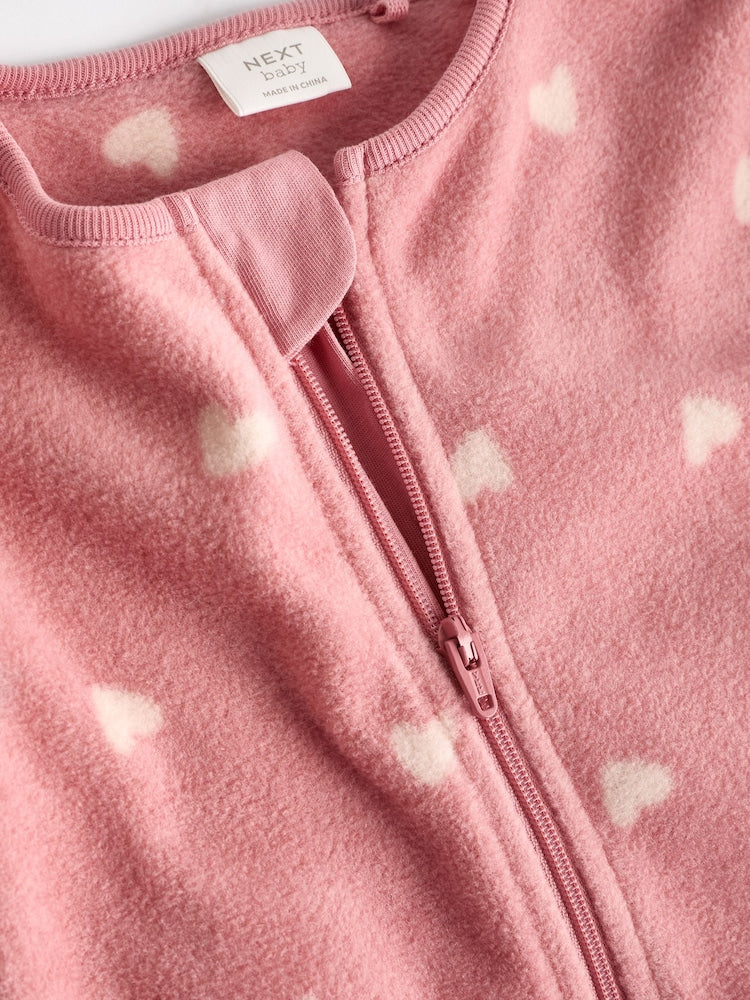 2 Pack Baby Microfleece Sleepsuits - Pink