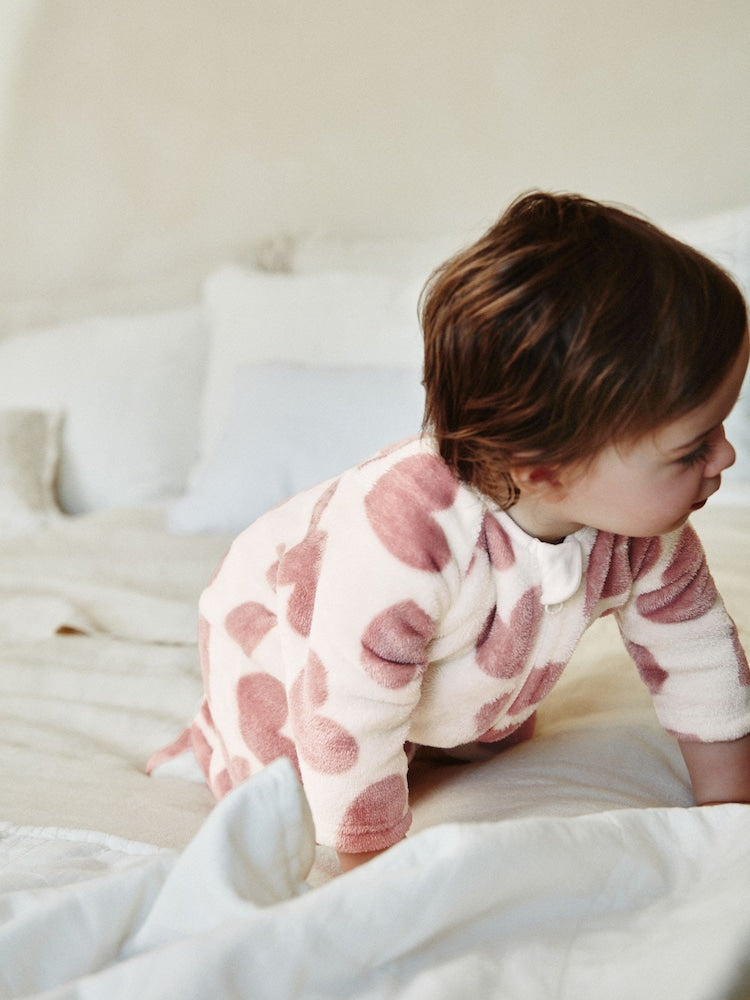 Baby Zip Fleece Sleepsuit - Pink heart