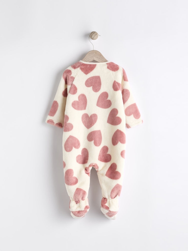 Baby Zip Fleece Sleepsuit - Pink heart