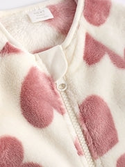 Baby Zip Fleece Sleepsuit - Pink heart
