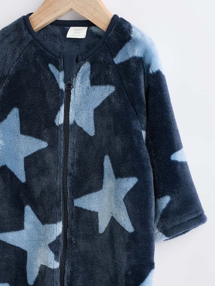 Baby Zip Fleece Sleepsuit - Blue Star
