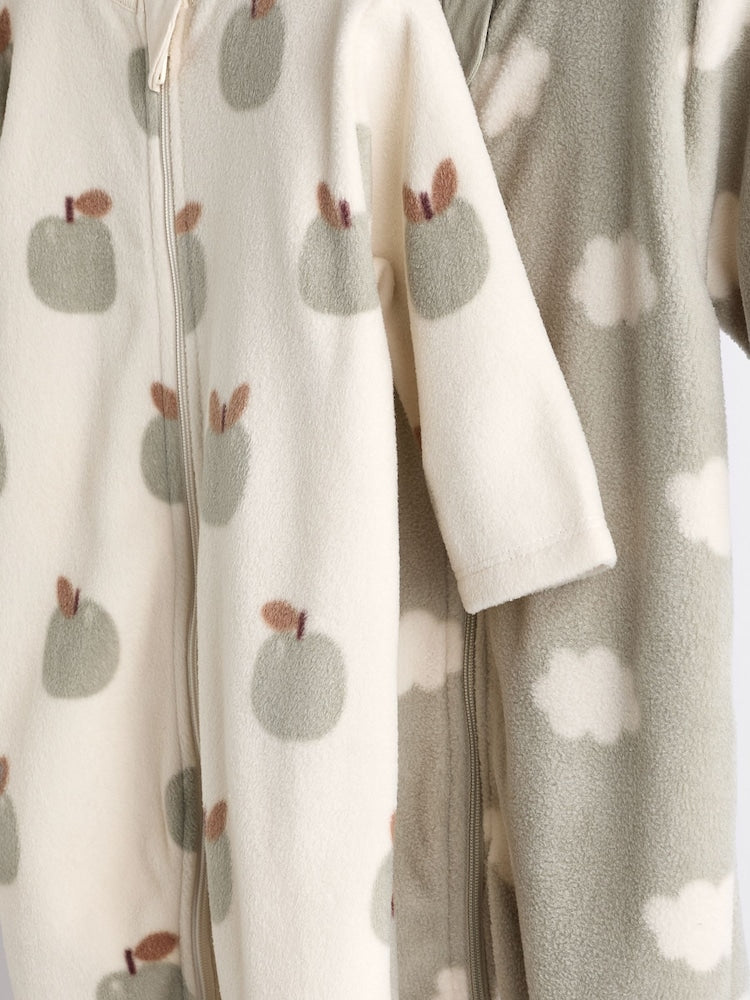 2 Pack Baby Microfleece Sleepsuits - Sage Green